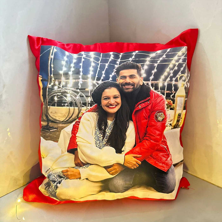 Photo Personalized Red Felt Pillow For Couples