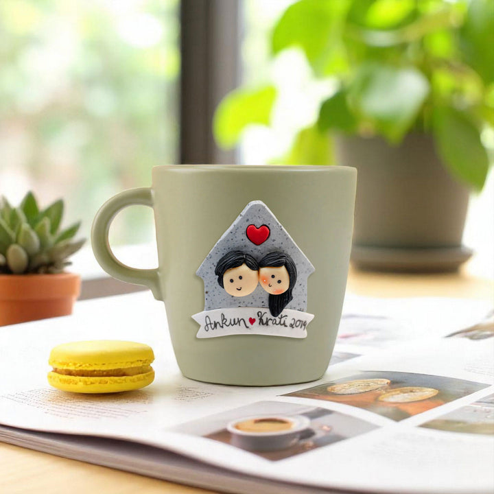 Personalized Couple & House Mug With 3D Clay Figurine
