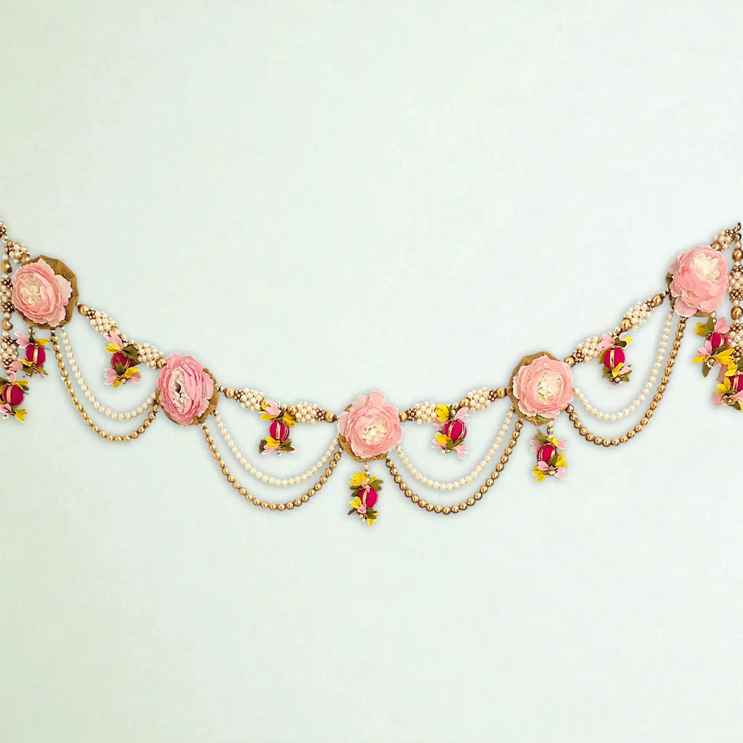 Handmade Beaded Pink Rose Flower & Moti Toran