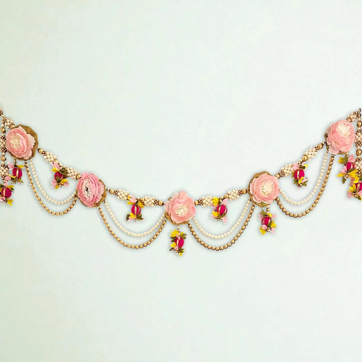 Handmade Beaded Pink Rose Flower & Moti Toran