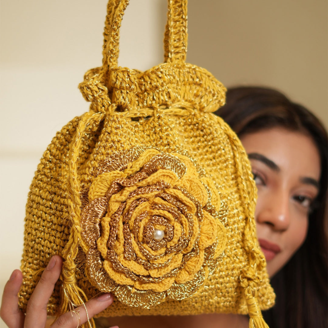 Handmade Crochet Amber Bloom Potli