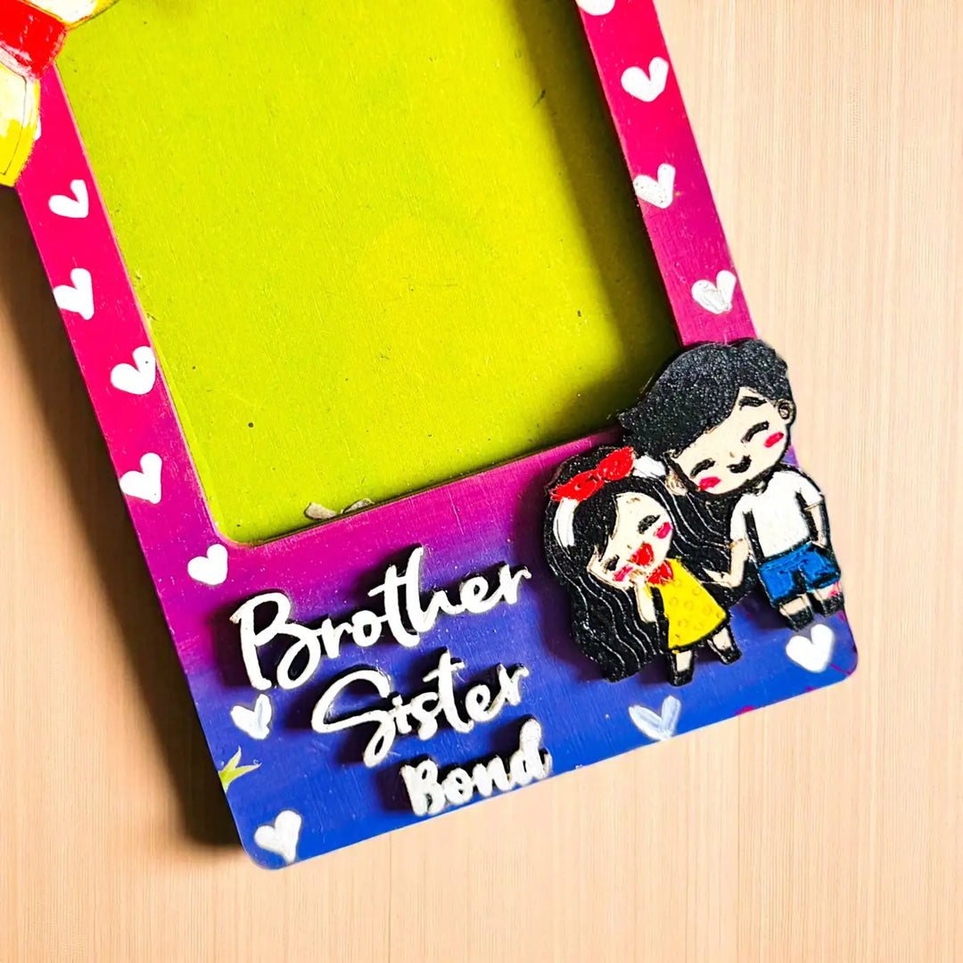 Hand-Painted "Brother Sister Bond" MDF Wood Fridge Magnet