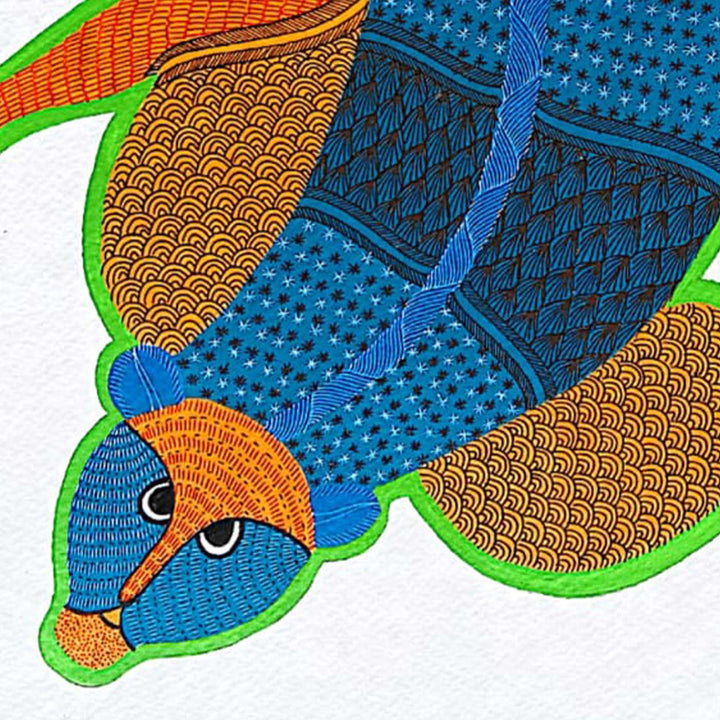 11 x 15 Inch | Playful Wild Cat | Original Hand painted Tribal Gond Art Painting | Acrylic Paints On Paper