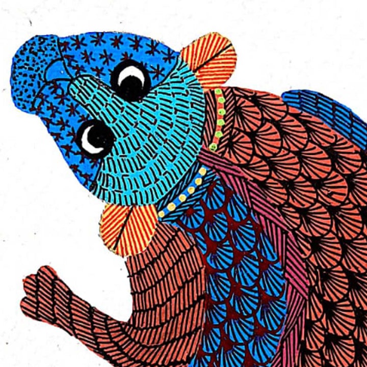 6 x 8 Inch | Lion | Original Hand painted Tribal Gond Art Painting | Acrylic Paints On Paper