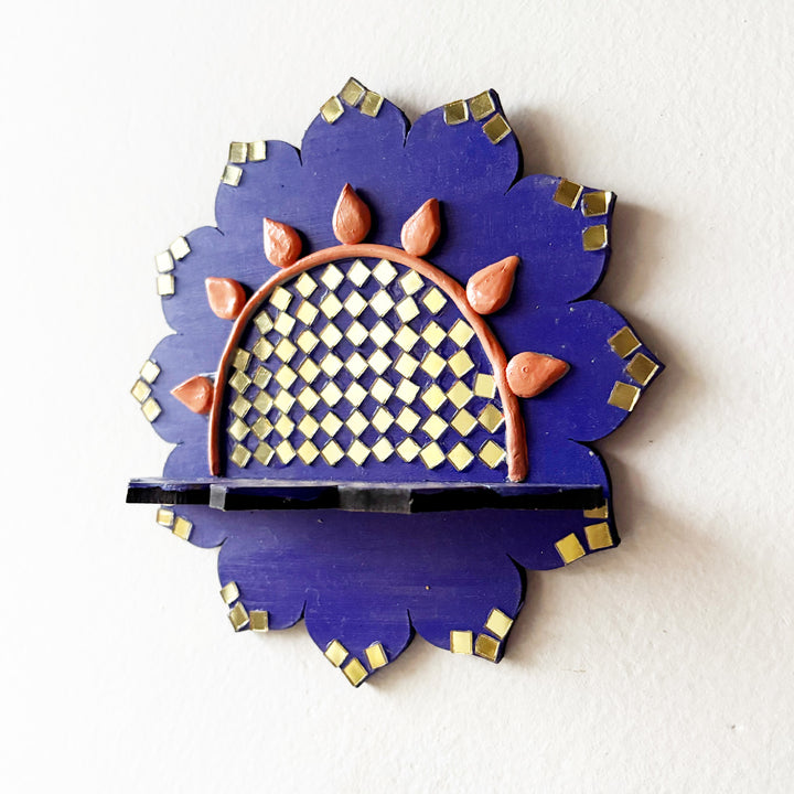Hand-Painted Mirror Work Royal Lotus MDF Wood Tealight Holder