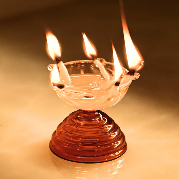Handmade Amber Small Borosilicate Glass Oil Lamp / Diya | 2.2 inch