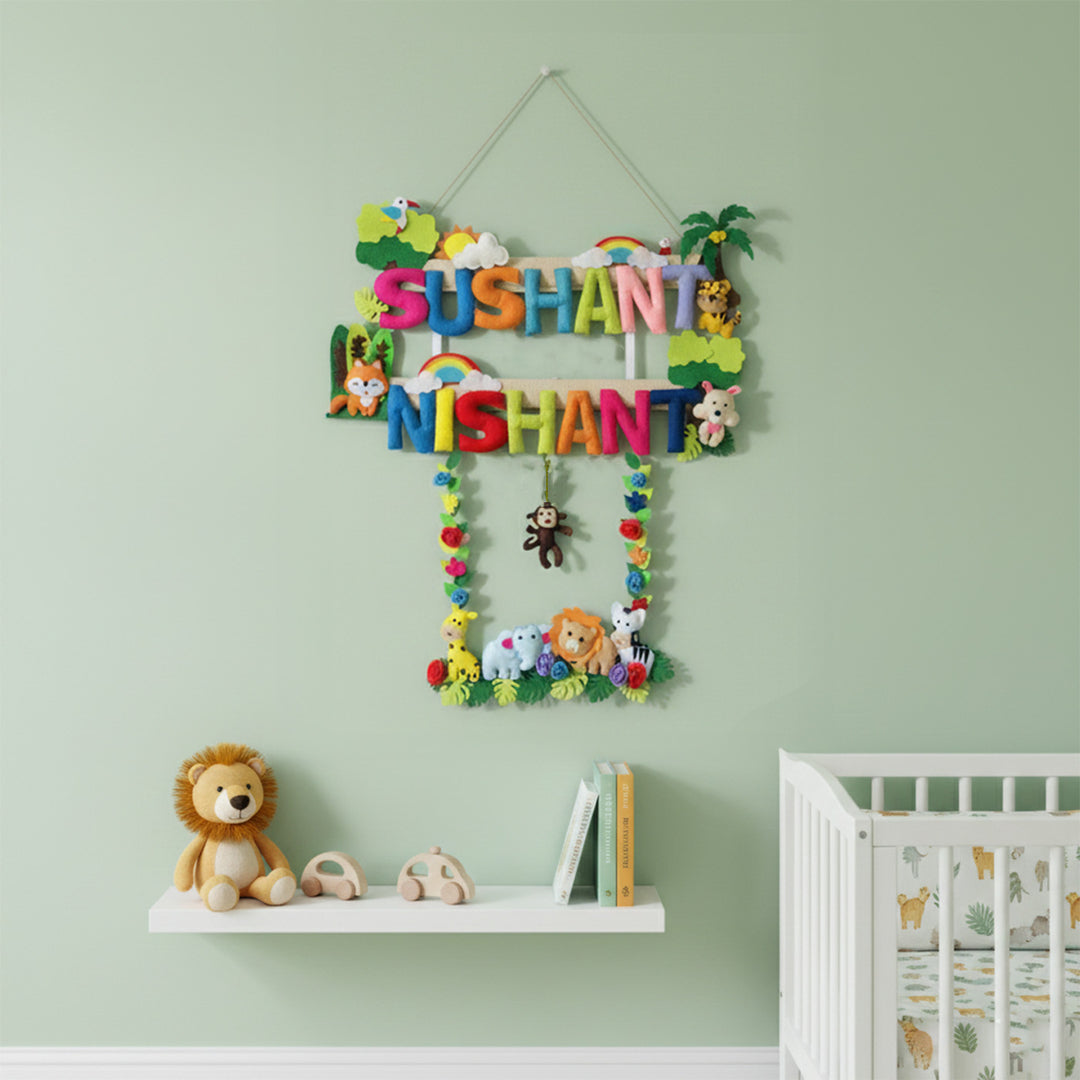 Personalized Animal Kingdom Theme Felt Kids Name Plate