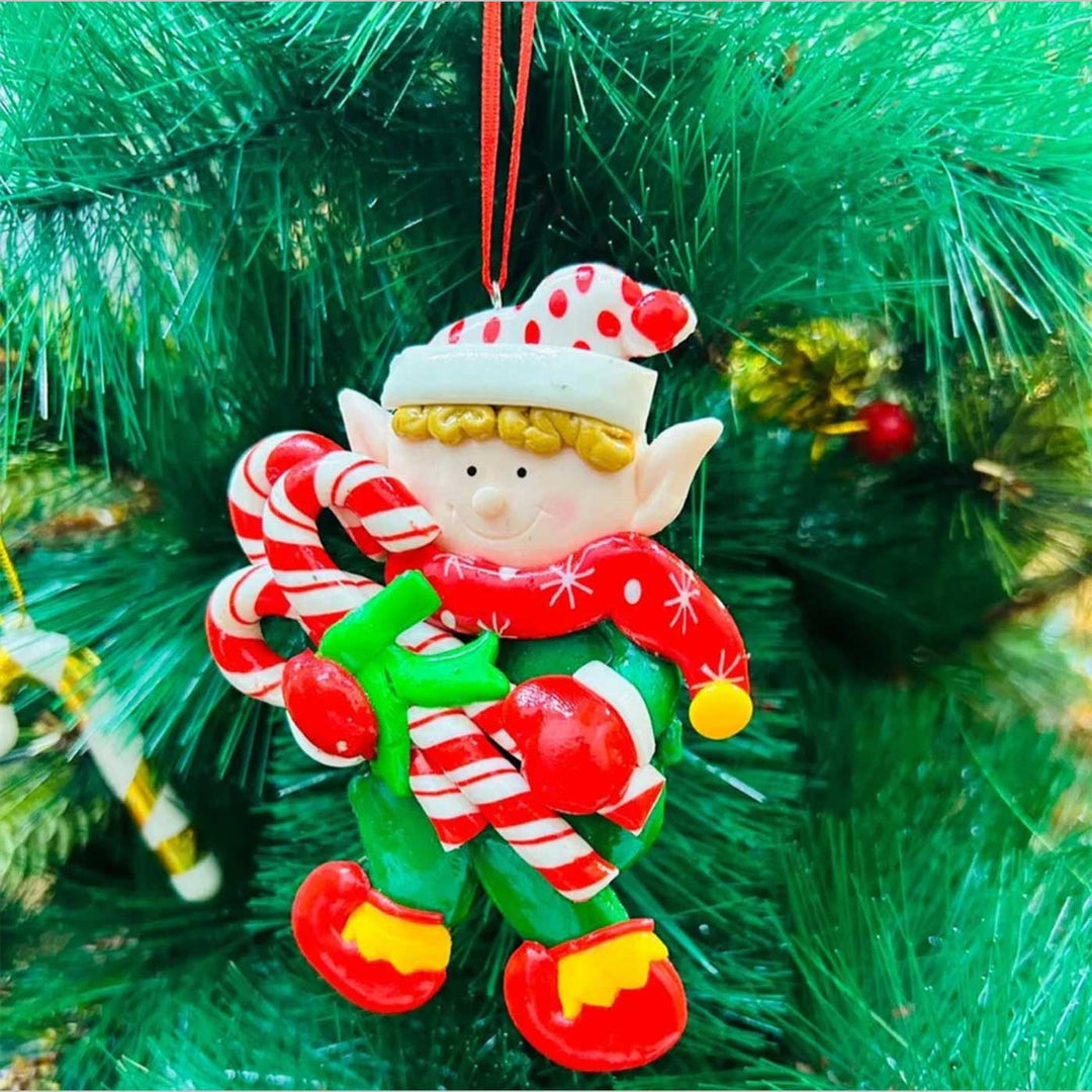 Handmade Candy Cane Elf Clay Ornaments For Christmas Tree Decoration