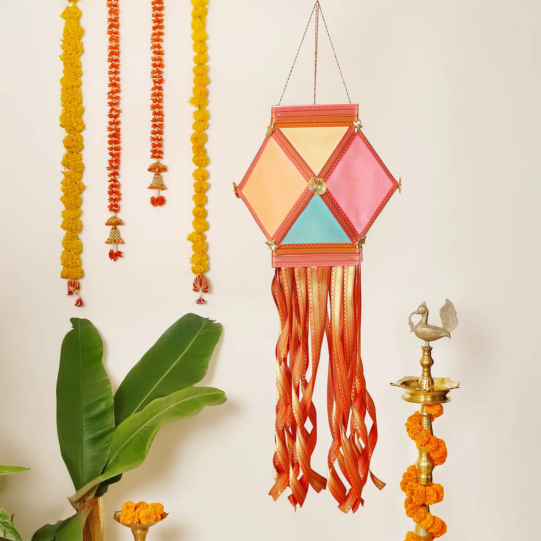 Handmade Decorative Pastel Bahurangi Premium Khun Fabric Akash Kandil/Lantern