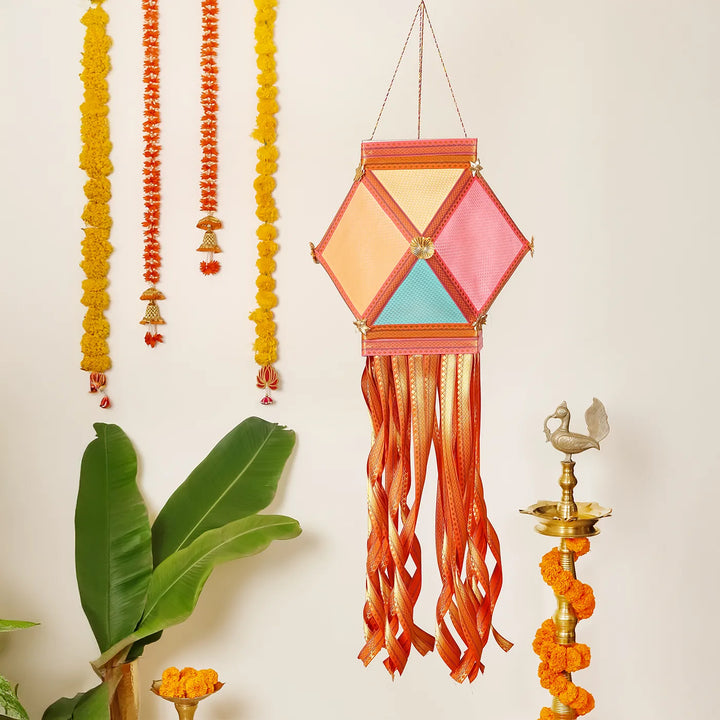 Handmade Decorative Pastel Bahurangi Premium Khun Fabric Akash Kandil/Lantern