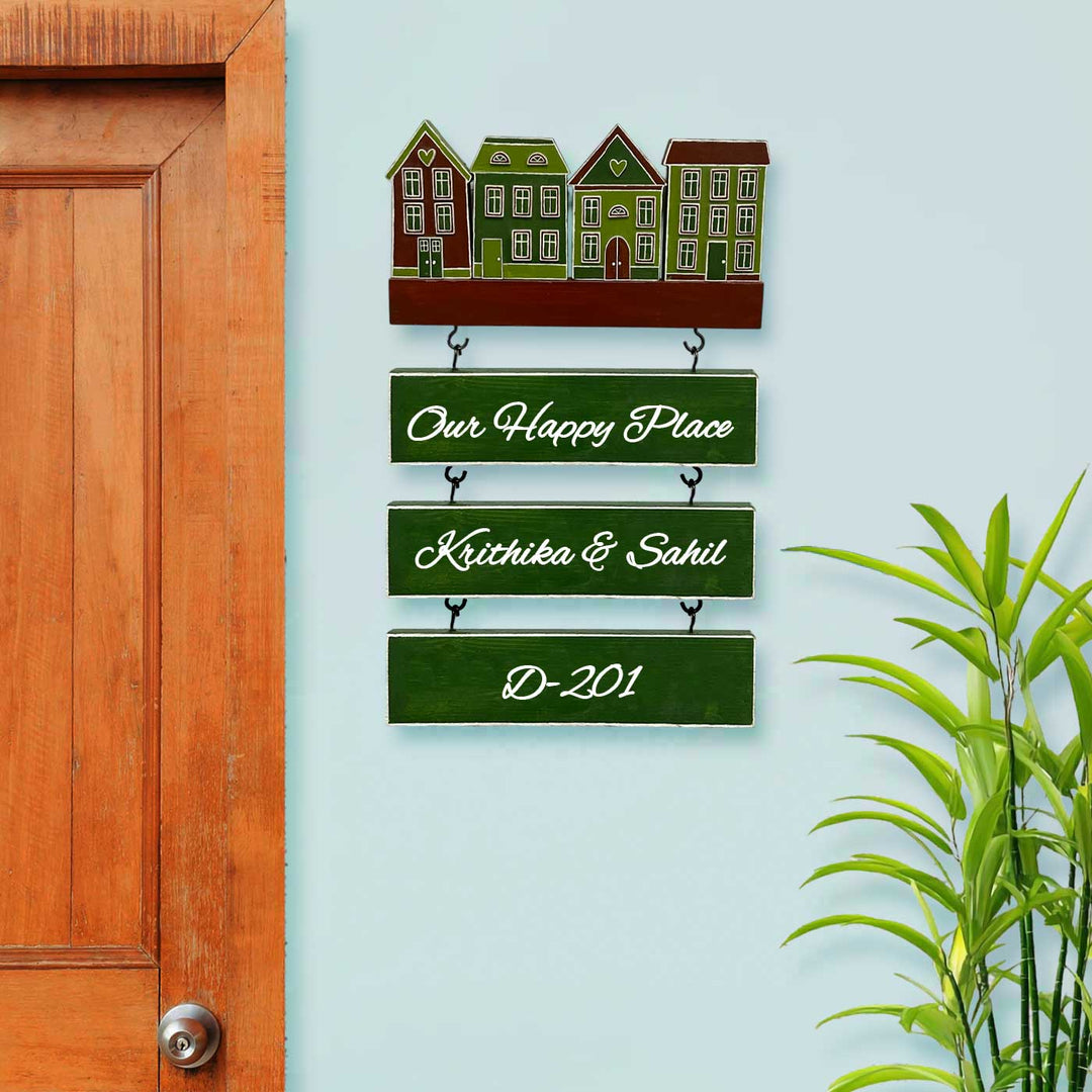 Personalized Green Miniature House Wooden Name Plate