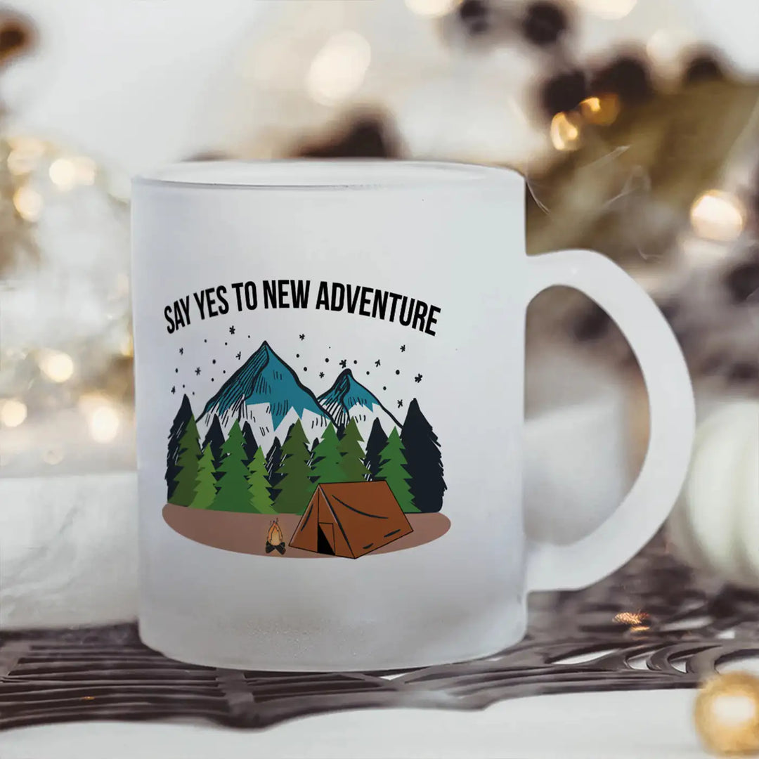 Printed "Say Yes To New Adventure" Glass Mug | 350 ML