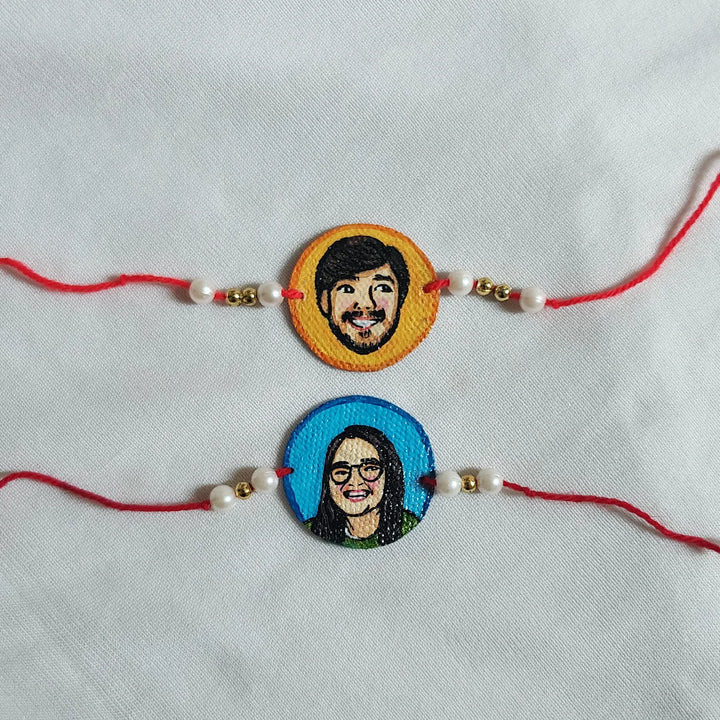 Photo Personalized Hand-Painted Caricature Rakhi | Set Of 2