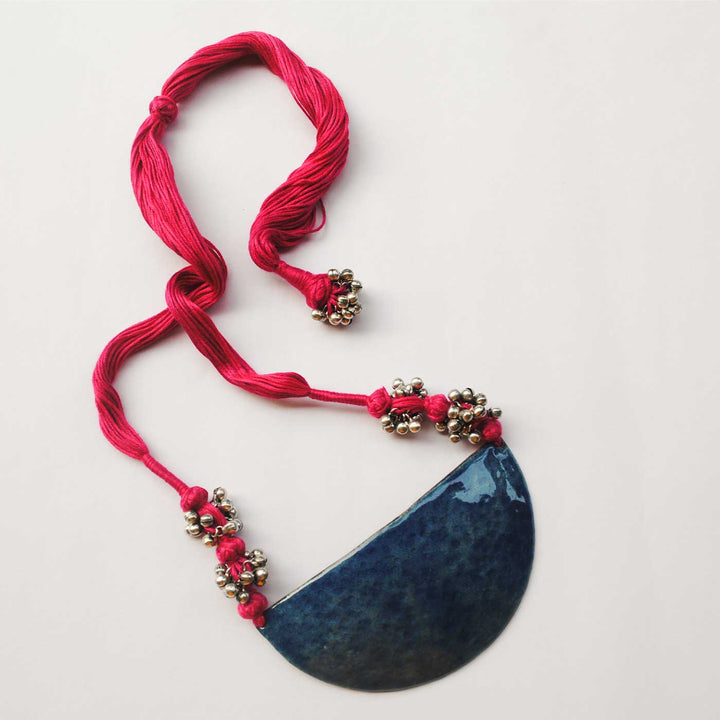 Handmade Half Moon Shaped Ghungroo Copper Enamel Necklace