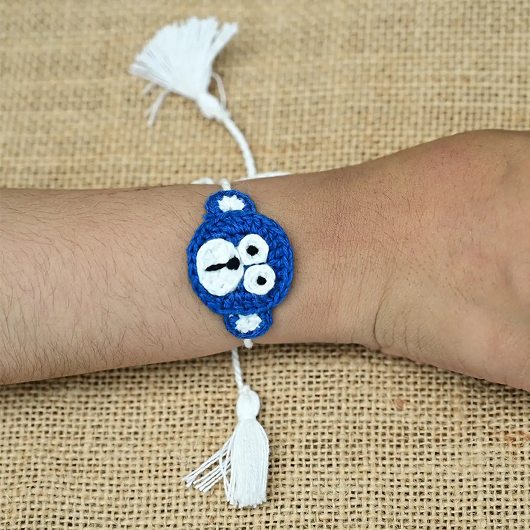 Handmade Crochet Monkey Theme Kids Rakhi With Roli Chawal