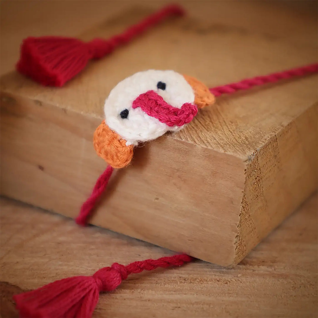 Handmade Crochet Ganesh Theme Kids Rakhi With Roli Chawal