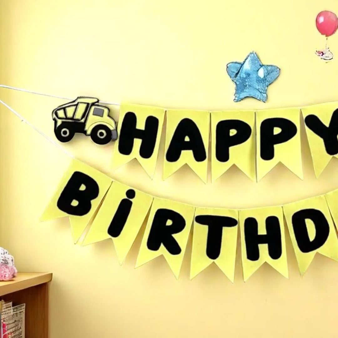 Handmade Construction Vechile Theme Felt Happy Birthday Bunting