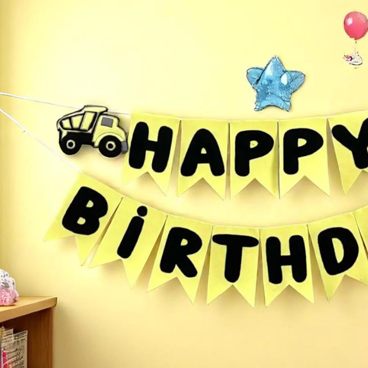 Handmade Construction Vechile Theme Felt Happy Birthday Bunting