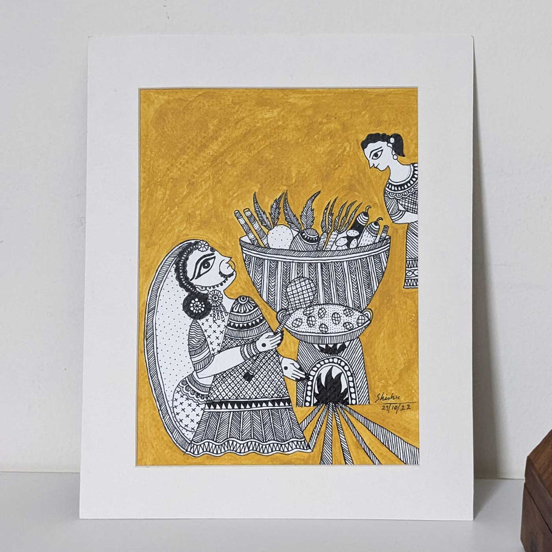 7 x 9  Inch | Sacred Light of Chhath | Original Hanpainted Madhubani  Painting | Natural Colors On Paper