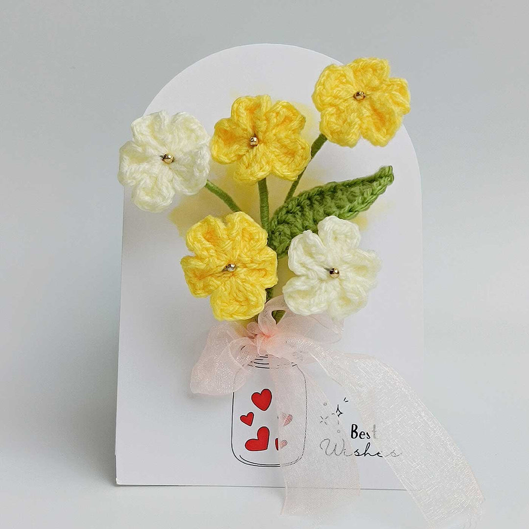Handmade Crochet 3D Yellow Floral Greeting Card