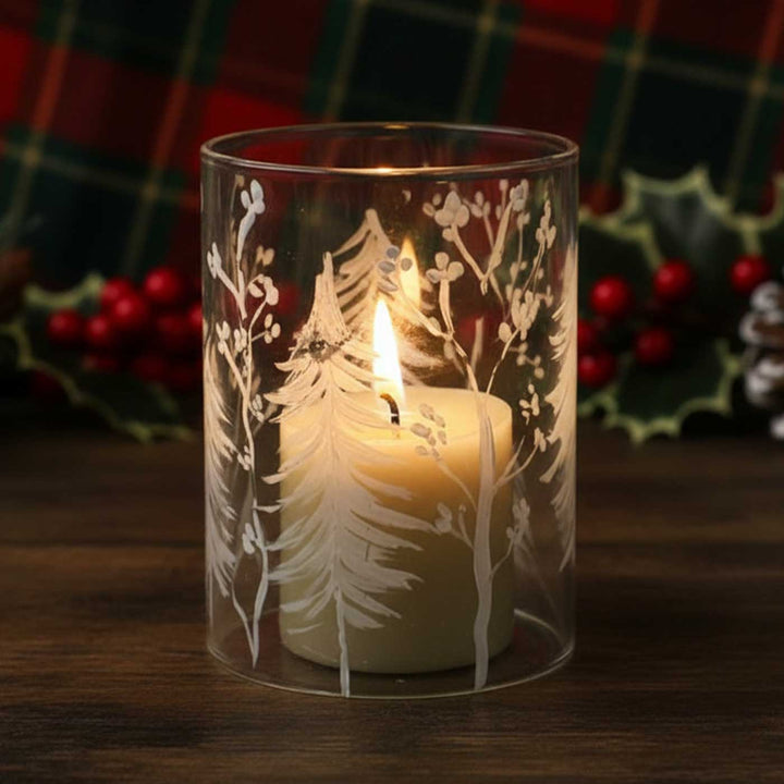 Handpainted Frosted Pine Glass Votive Candle Holder