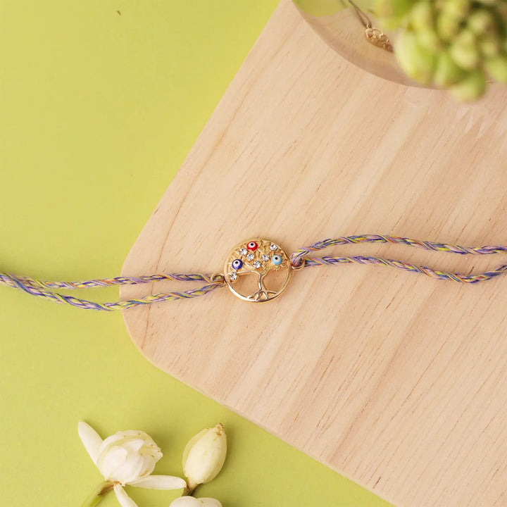 Handmade Tree Of Life & Evil Eye Rakhi With Roli Chawal