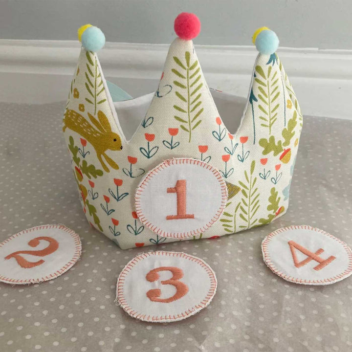 Handmade Green Upcycled Fabric Brithday Crown with Age Sticker