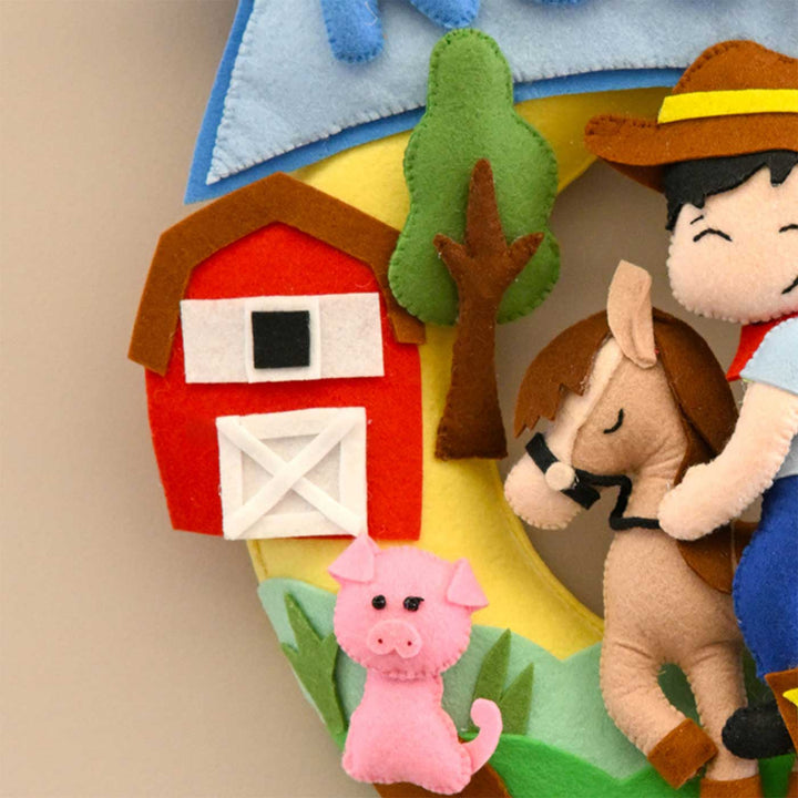 Personalized Farm Adventure Theme Round Felt Kid's Nameplate