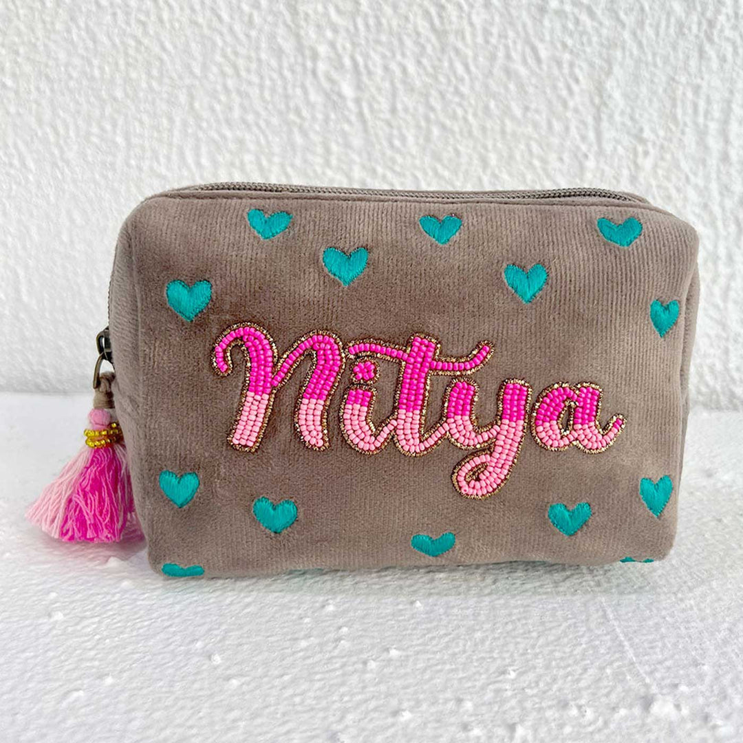 Personalized Handmade Embroidered Heart Design Pouch