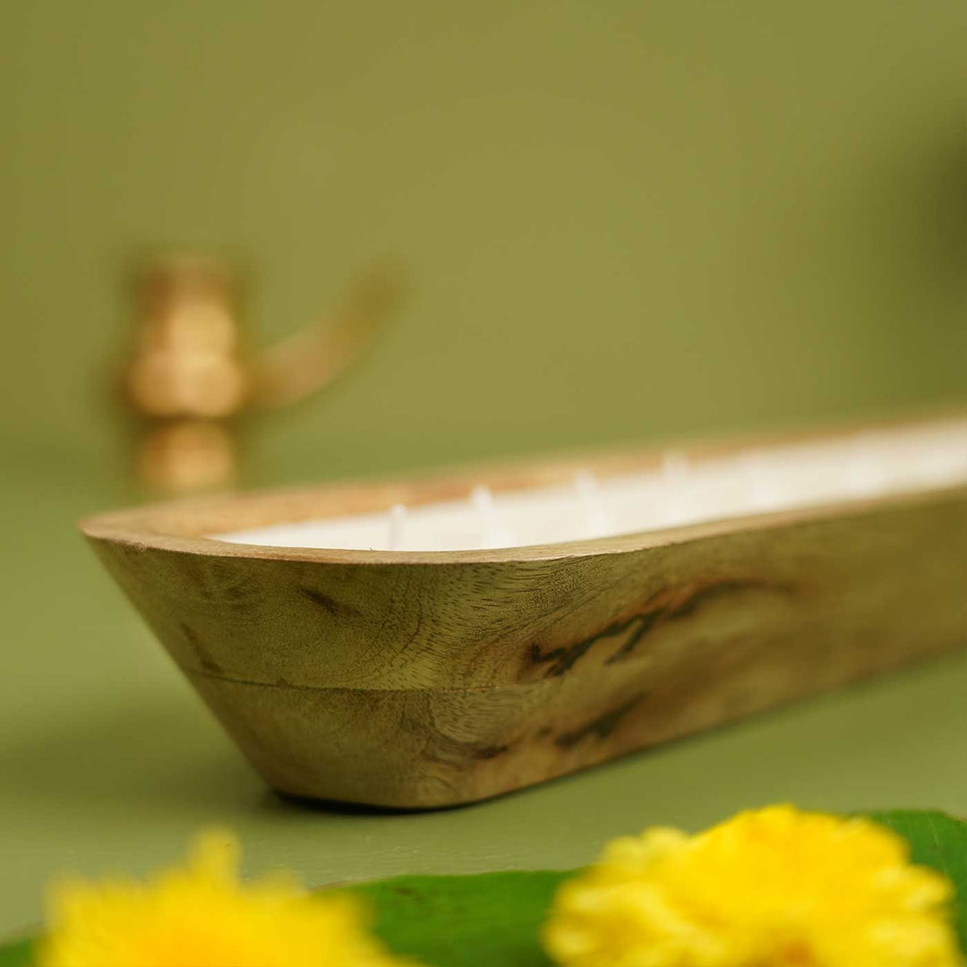 18 Inch | Handmade Wooden Boat Shaped Wax Scented Candle