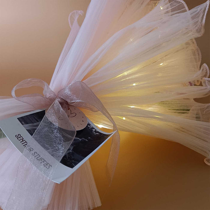 Handmade Crochet Under Quiet Sky Flower Bouquet With Lights | Includes Photo & Greeting Card