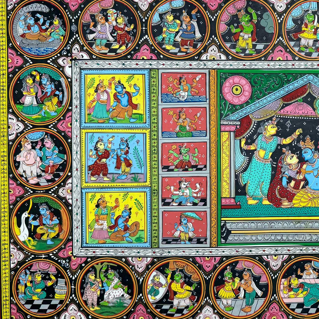 36 X 24 Inch | Handmade Canvas Krishna Rasleela With Dashavataar Painting