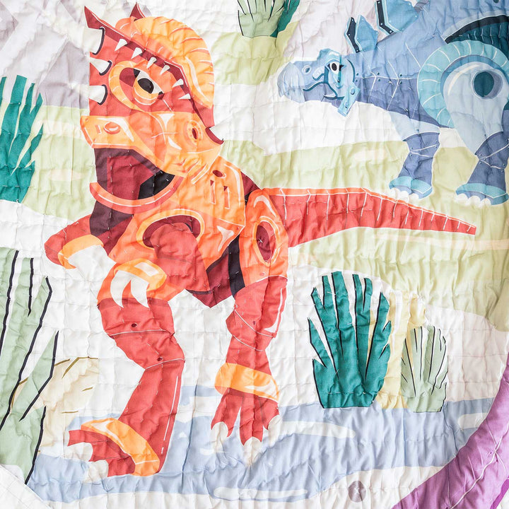 Personalized Dino Goes To School Theme Cotton Quilt For Kids
