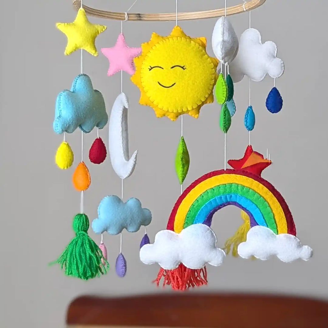 Handmade Sun & Rainbow Theme Felt Cot Mobile