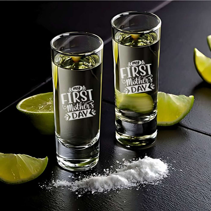 Engraved First Mother's Day Theme Shot Glass | Set of 2 | 65 ml