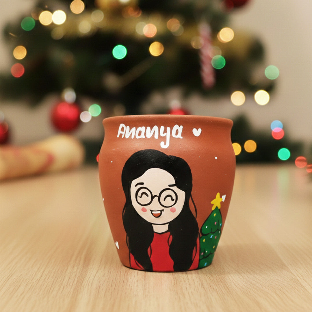 Photo Personalized Hand-Painted Christmas Theme Terracotta Mug
