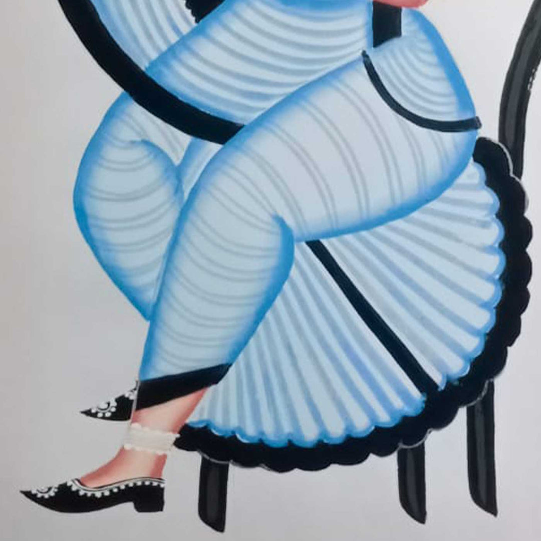 14 x 22 Inch | Kalighat Sundari | Original Hand Painted Kalighat Painting | Natural Colors On Paper