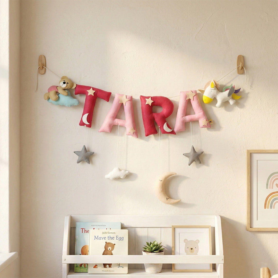 Handcrafted Personalized Unicorn & Teddy Themed Bunting For Kids