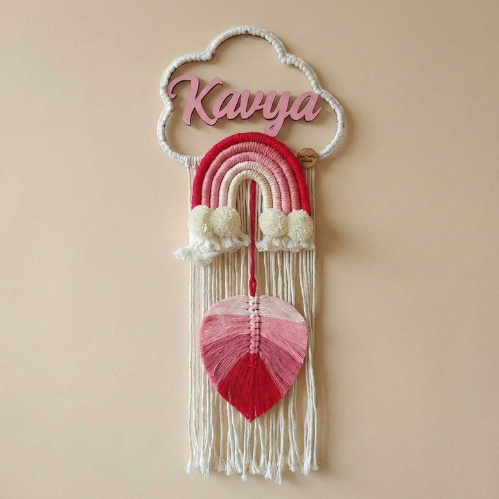 Personalized Macrame Pink Rainbow & Cloud Theme Kids Name Plate