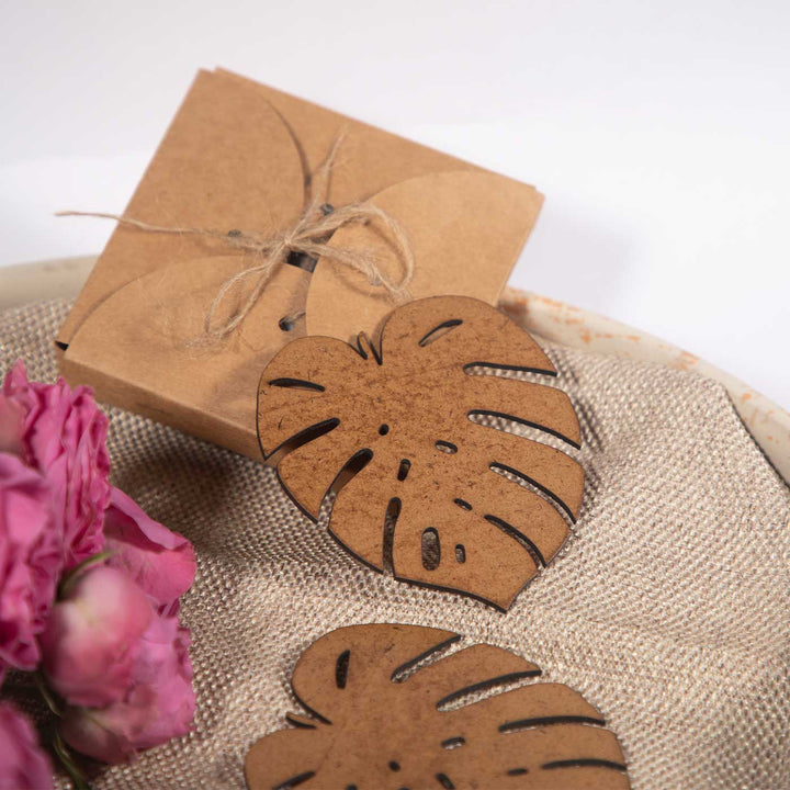 Monstera Leaf MDF Laser-Cut Tropical Chic Coaster Set  | Set of 6