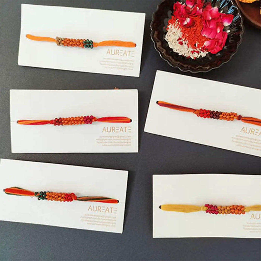 Handmade Multicolour Beaded Rakhi With Roli Chawal