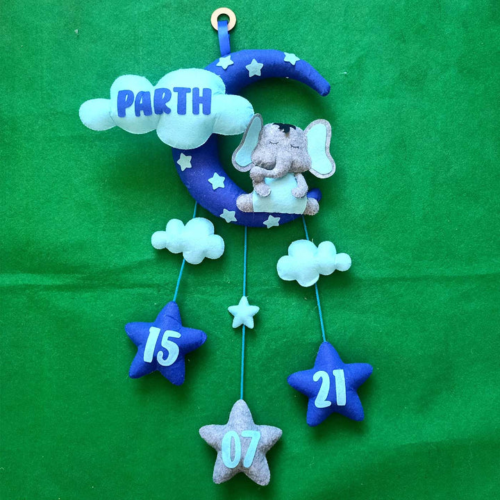 Personalized Handmade Elephant Theme Moon & Cloud Felt Kids Name Plate with Birthdate