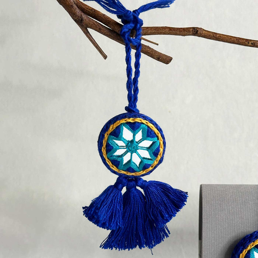 Customized Handmade Mirror Work Cotton Lumba Rakhi For Bhabhi With Roli Chawal