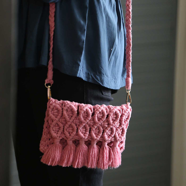 Handmade Macrame Boho Tassled Sling Bag