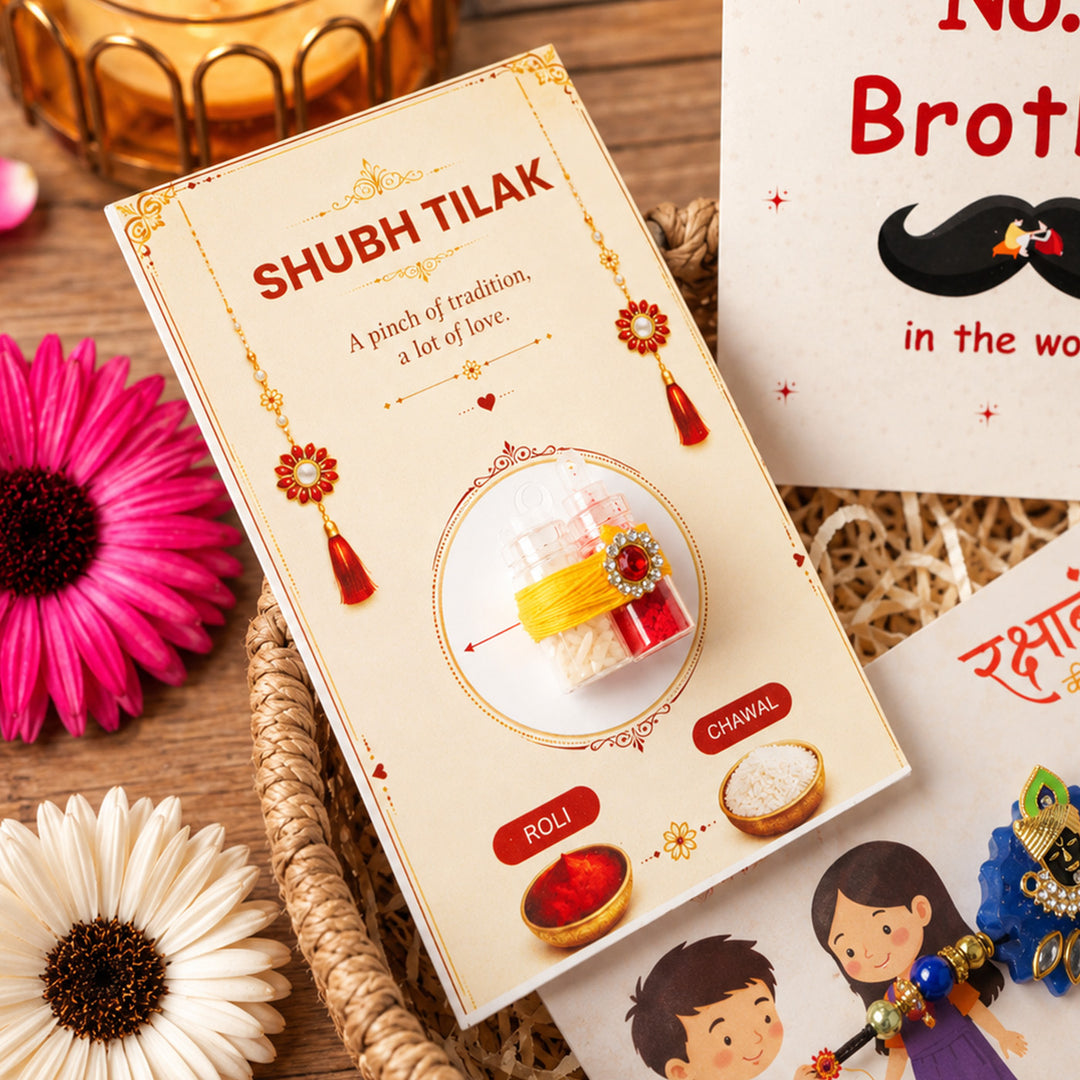 Krishna Rakhi Ceramic Mug Hamper With Bhai Mug & Roli Chawal For Brother