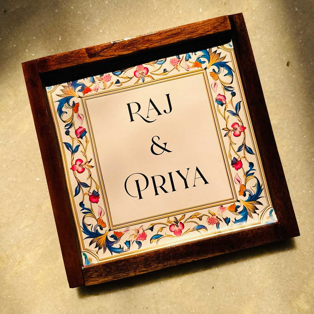 Blooming Floral Personalized Resin Wooden Frame Name Plate