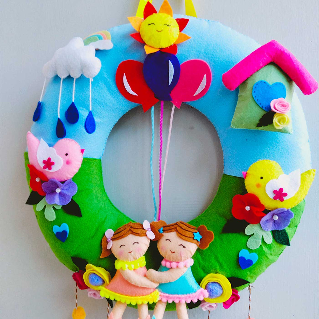 Personalized Multicolour Birds Theme Felt Kids Name Plate For Siblings