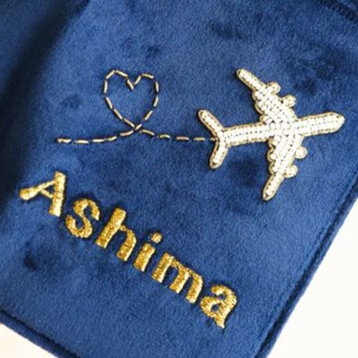 Personalized Handmade Embroidered Flight Design Pouch For Couples | Set Of 2