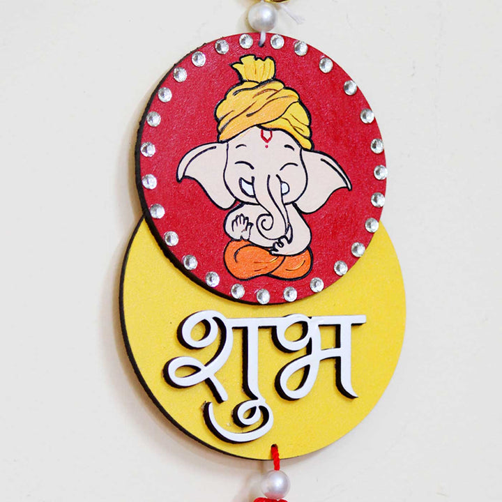 2 Pc | Hand-Painted Lakshmi And Ganesh Ji Design MDF Shubh Labh Hangings