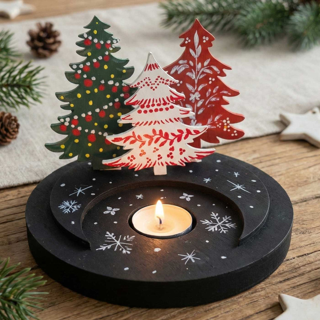Handpainted Festive Forest MDF Tealight Holder